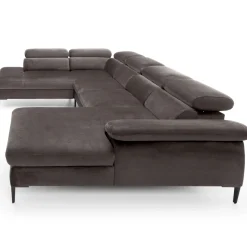Divano letto regolabile angolare sinistro 5 posti 353x214cm tessuto tortora scuro Calmora