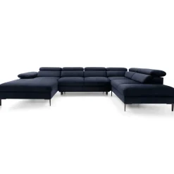 Divano letto regolabile angolare destro 5 posti 353x214cm tessuto blu Calmora