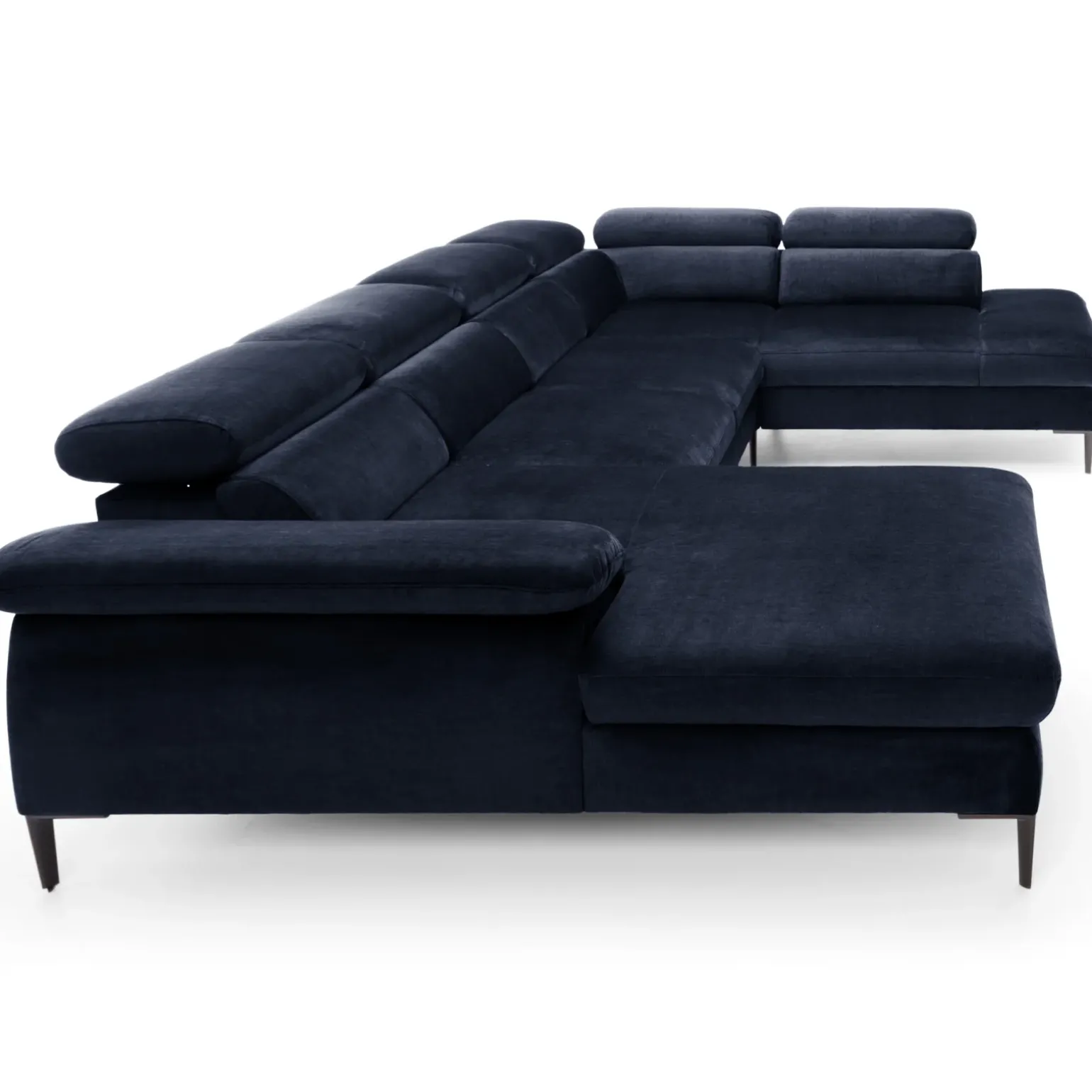 Divano letto regolabile angolare destro 5 posti 353x214cm tessuto blu Calmora