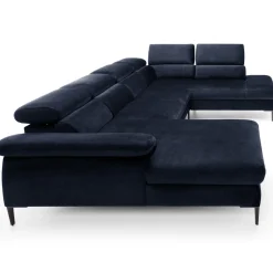 Divano letto regolabile angolare destro 5 posti 353x214cm tessuto blu Calmora