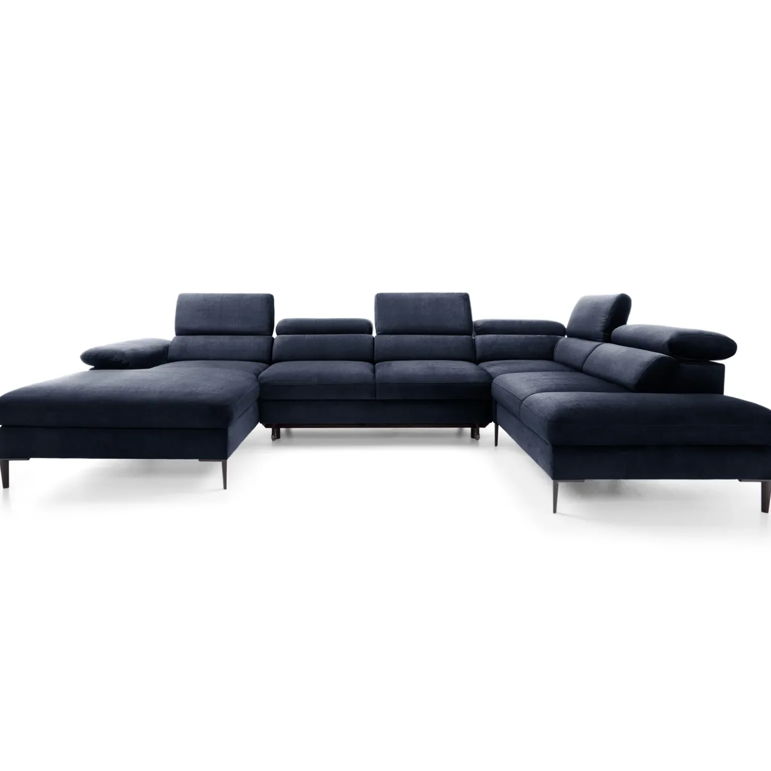 Divano letto regolabile angolare destro 5 posti 353x214cm tessuto blu Calmora