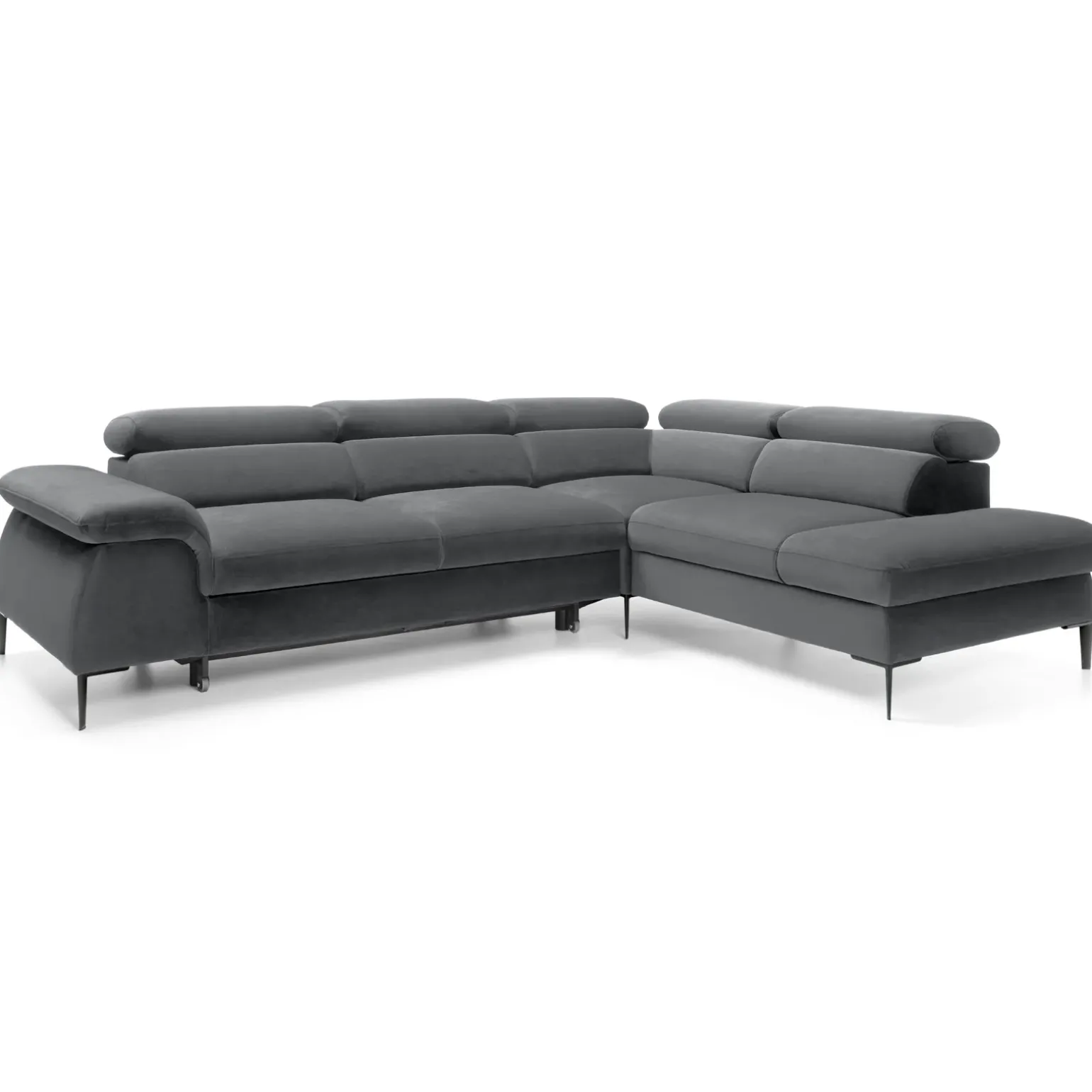 Divano letto regolabile angolare destra 5 posti 280x214cm tessuto grigio Snuggity