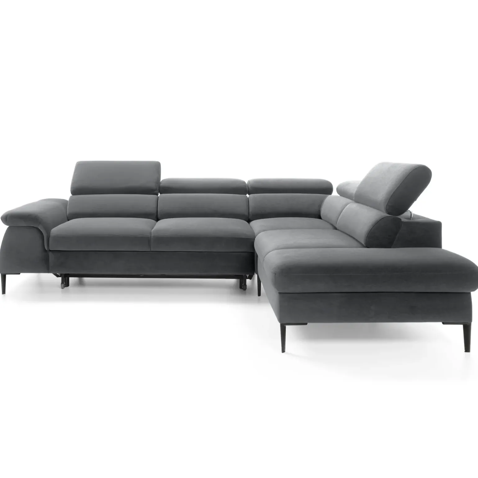 Divano letto regolabile angolare destra 5 posti 280x214cm tessuto grigio Snuggity