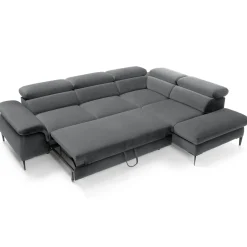 Divano letto regolabile angolare destra 5 posti 280x214cm tessuto grigio Snuggity