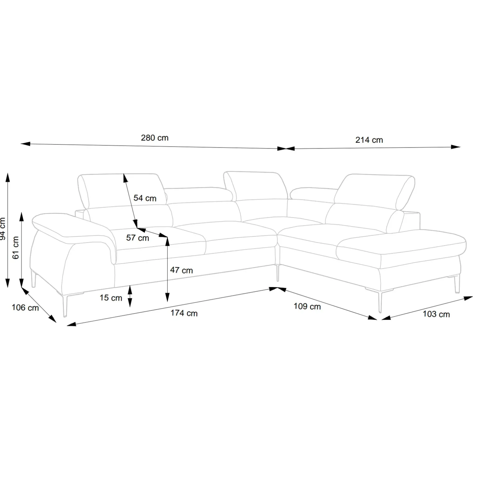 Divano letto regolabile angolare destra 5 posti 280x214cm tessuto arancio corallo Snuggity