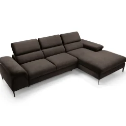 Divano letto regolabile angolare destra 4 posti 288x182cm tessuto marrone Loungey