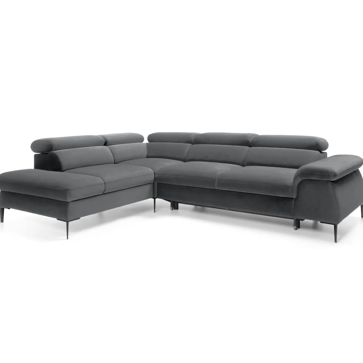 Divano letto regolabile angolare sinistra 5 posti 280x214cm tessuto grigio Snuggity