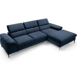 Divano letto regolabile angolare destra 4 posti 288x182cm tessuto blu Loungey