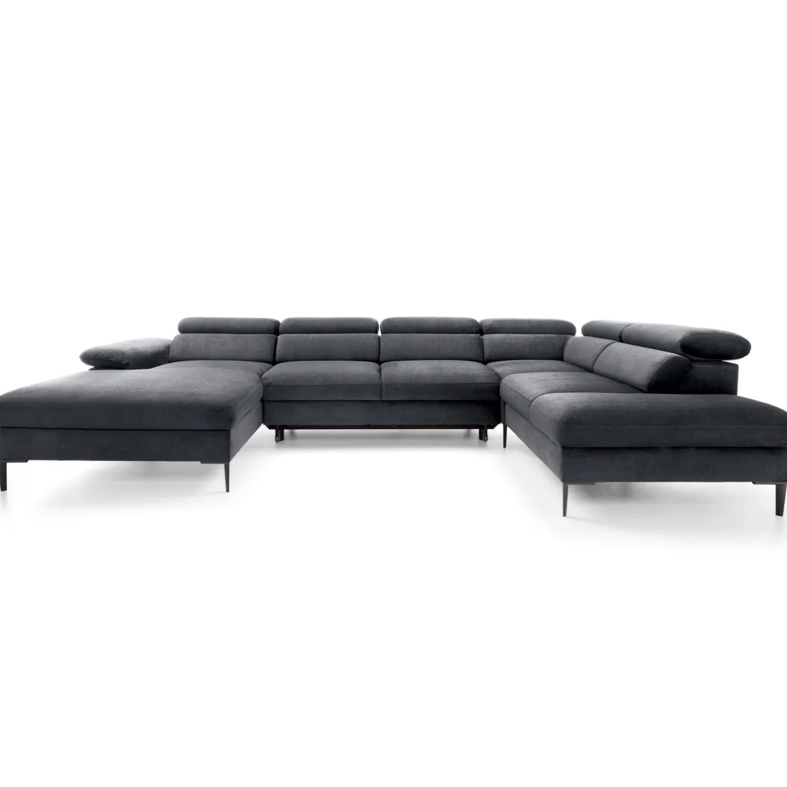Divano letto regolabile angolare destro 5 posti 353x214cm tessuto grigio scuro Calmora