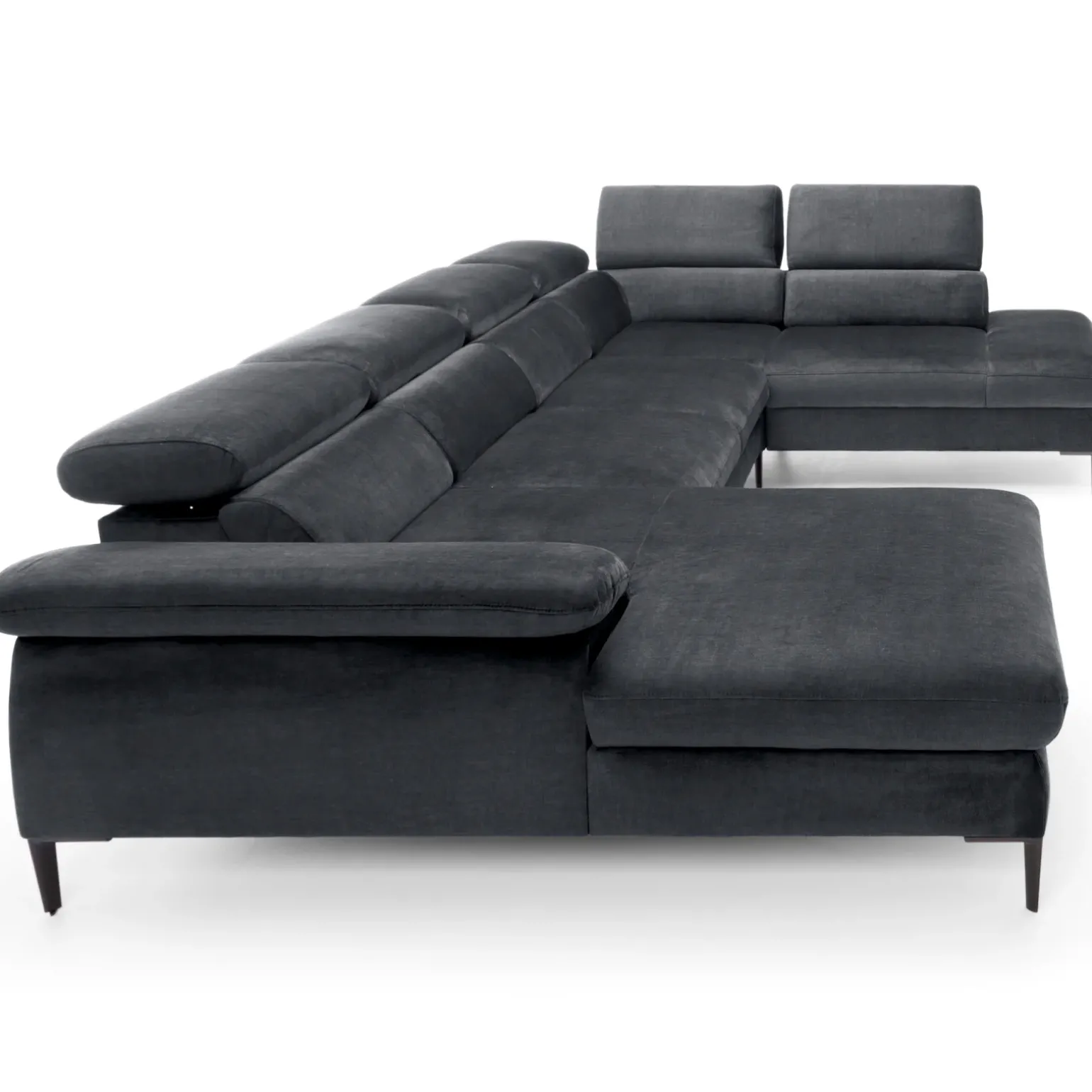 Divano letto regolabile angolare destro 5 posti 353x214cm tessuto grigio scuro Calmora