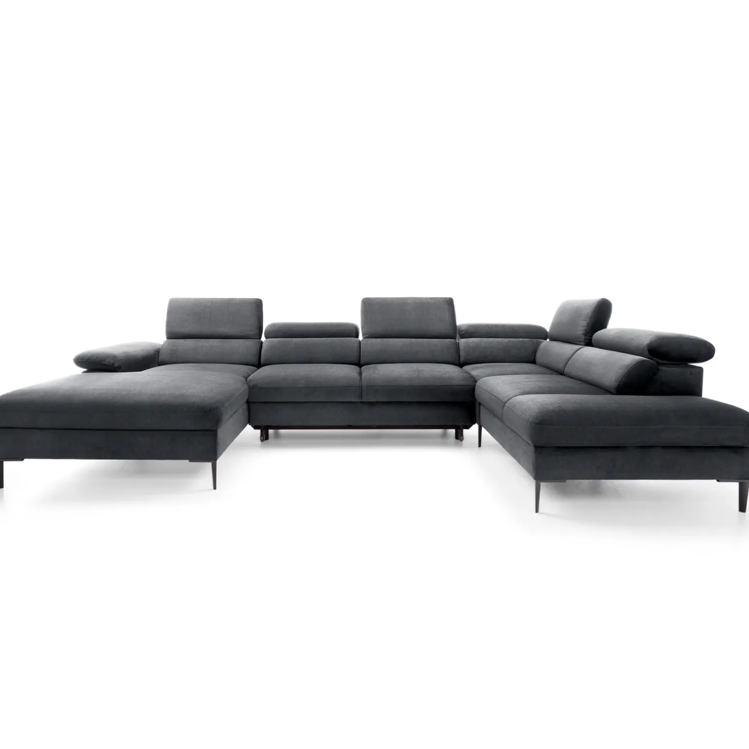 Divano letto regolabile angolare destro 5 posti 353x214cm tessuto grigio scuro Calmora