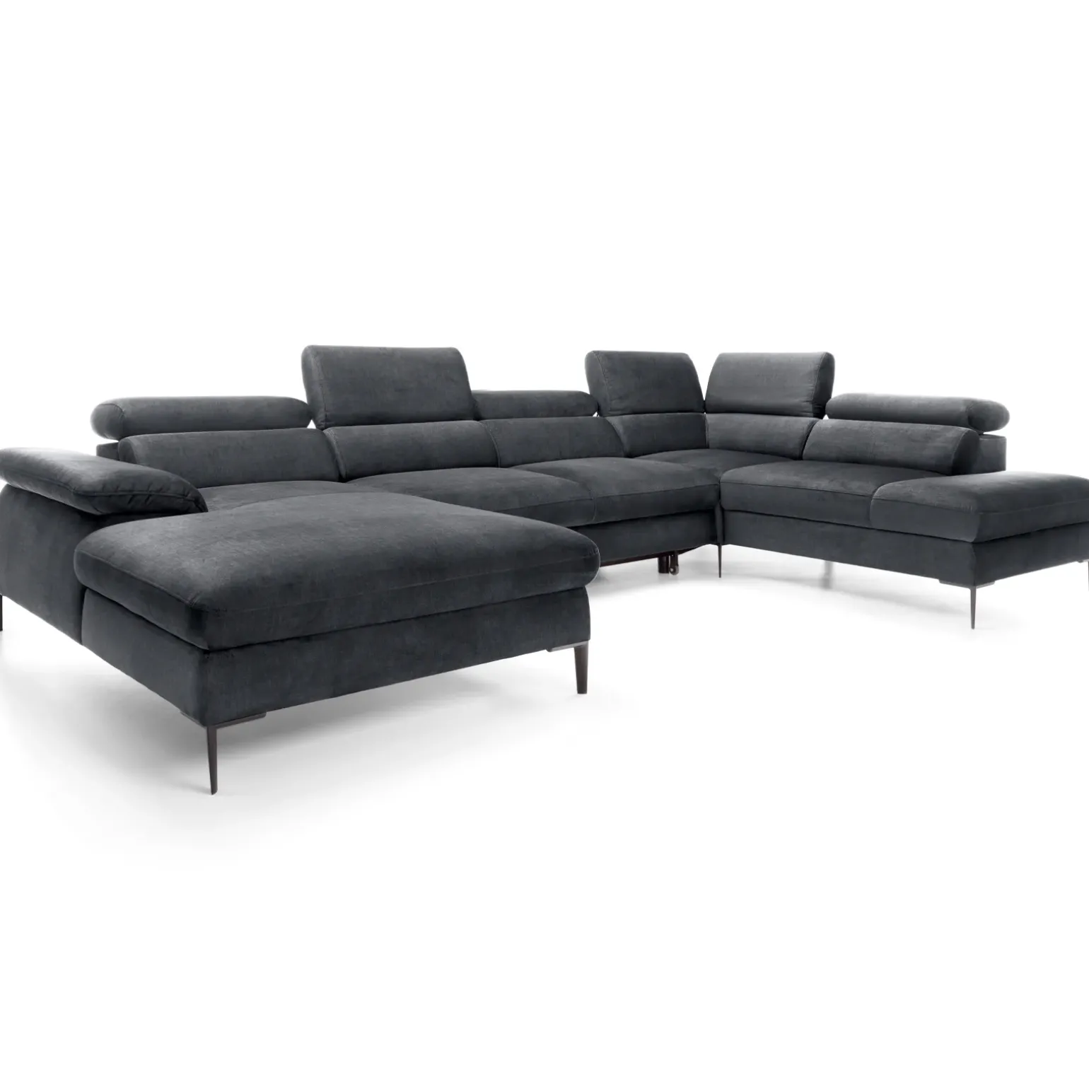Divano letto regolabile angolare destro 5 posti 353x214cm tessuto grigio scuro Calmora