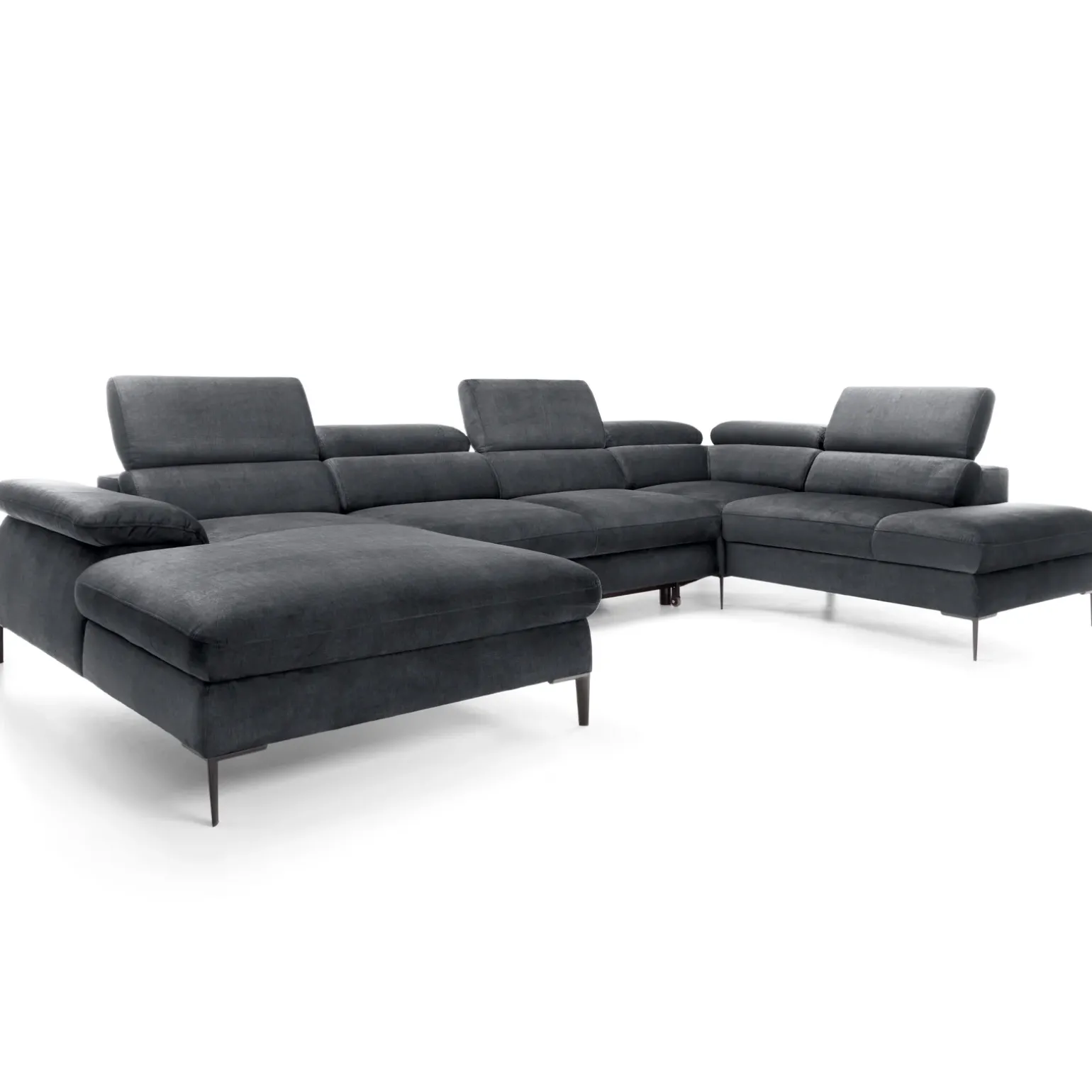Divano letto regolabile angolare destro 5 posti 353x214cm tessuto grigio scuro Calmora