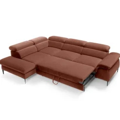 Divano letto regolabile angolare sinistra 5 posti 280x214cm tessuto arancio corallo Snuggity