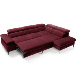 Divano letto regolabile angolare destra 5 posti 280x214cm tessuto rosso bordeaux Snuggity