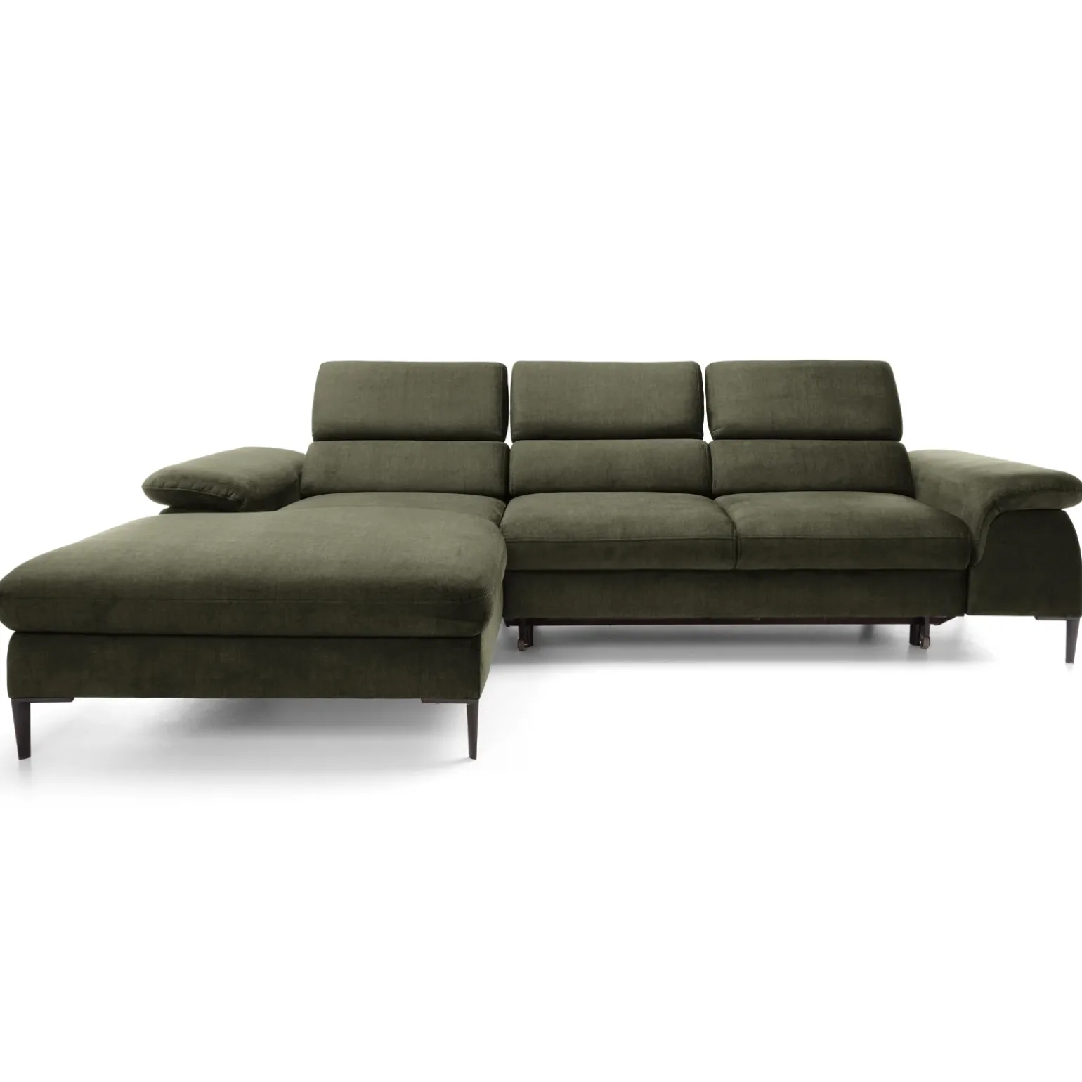Divano letto regolabile angolare sinistra 4 posti 288x182cm tessuto verde oliva Loungey
