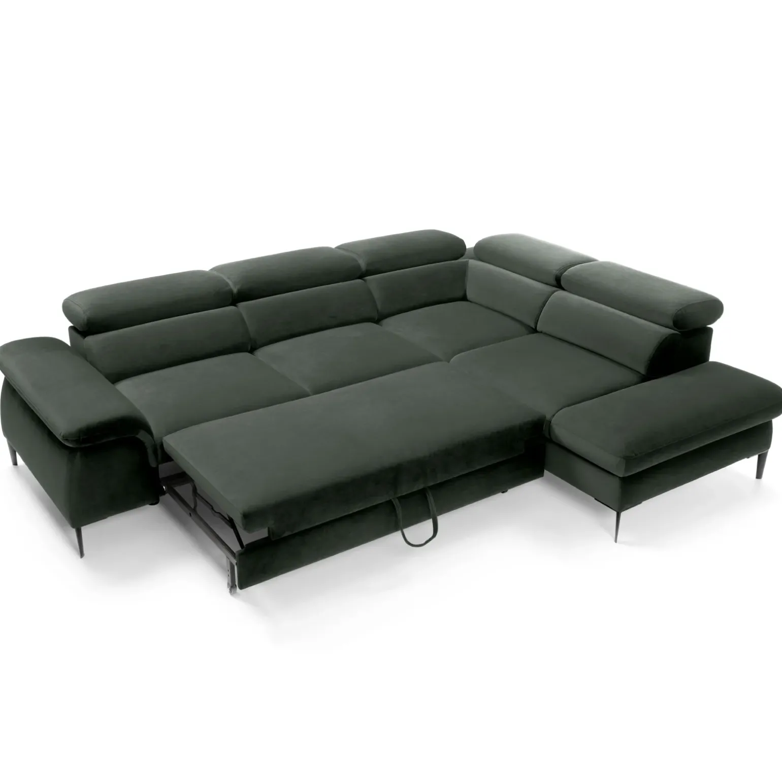 Divano letto regolabile angolare destra 5 posti 280x214cm tessuto verde Snuggity