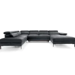 Divano letto regolabile angolare sinistro 5 posti 353x214cm tessuto grigio scuro Calmora