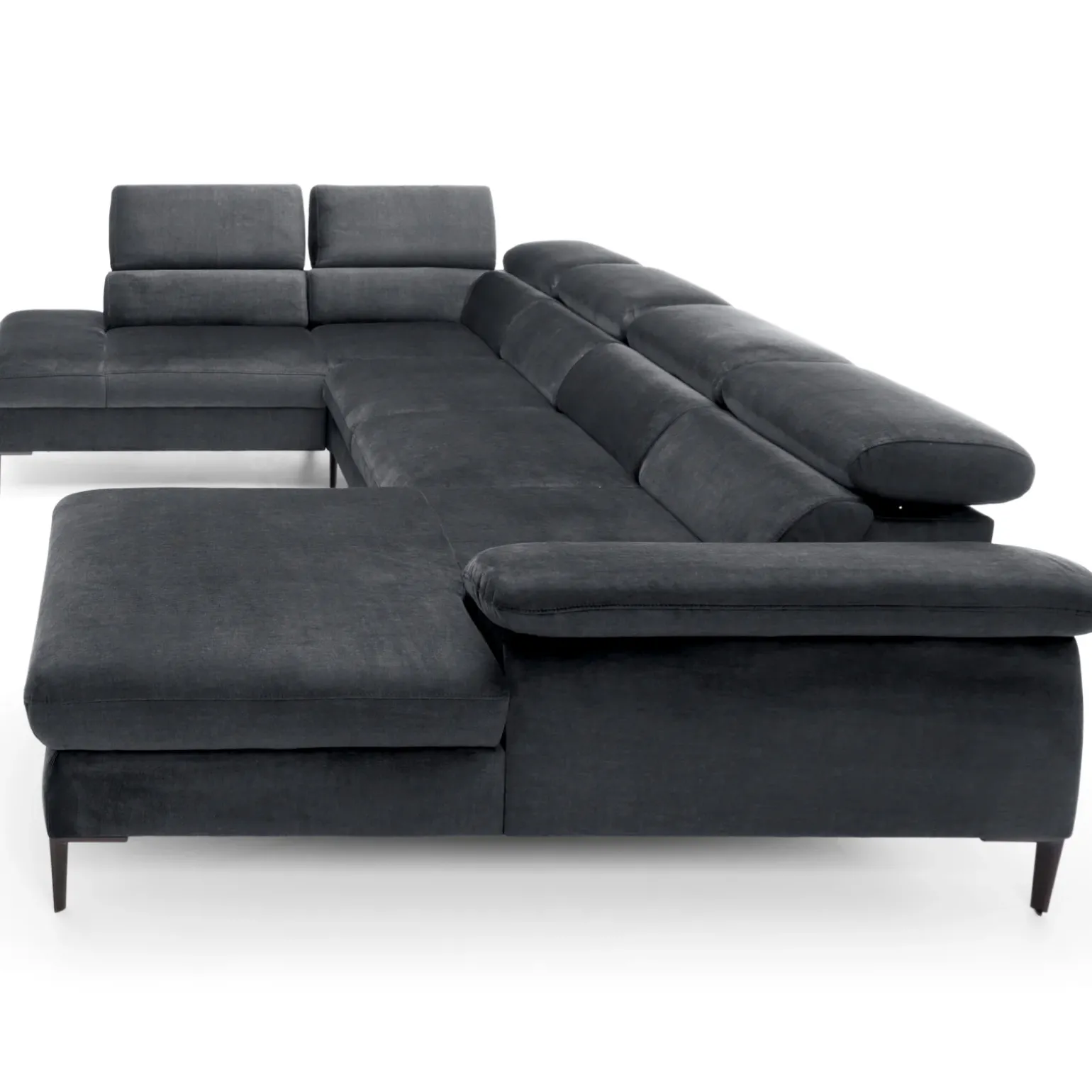 Divano letto regolabile angolare sinistro 5 posti 353x214cm tessuto grigio scuro Calmora