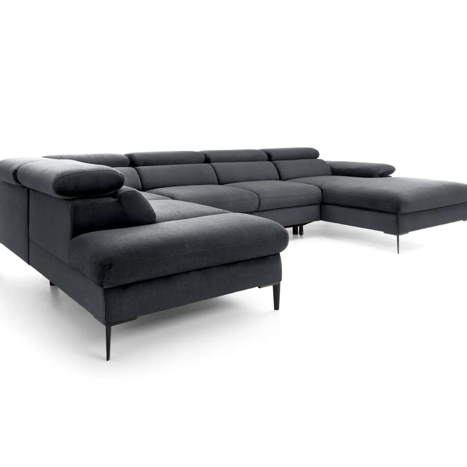 Divano letto regolabile angolare sinistro 5 posti 353x214cm tessuto grigio scuro Calmora