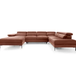 Divano letto regolabile angolare destro 5 posti 353x214cm tessuto arancio corallo Calmora