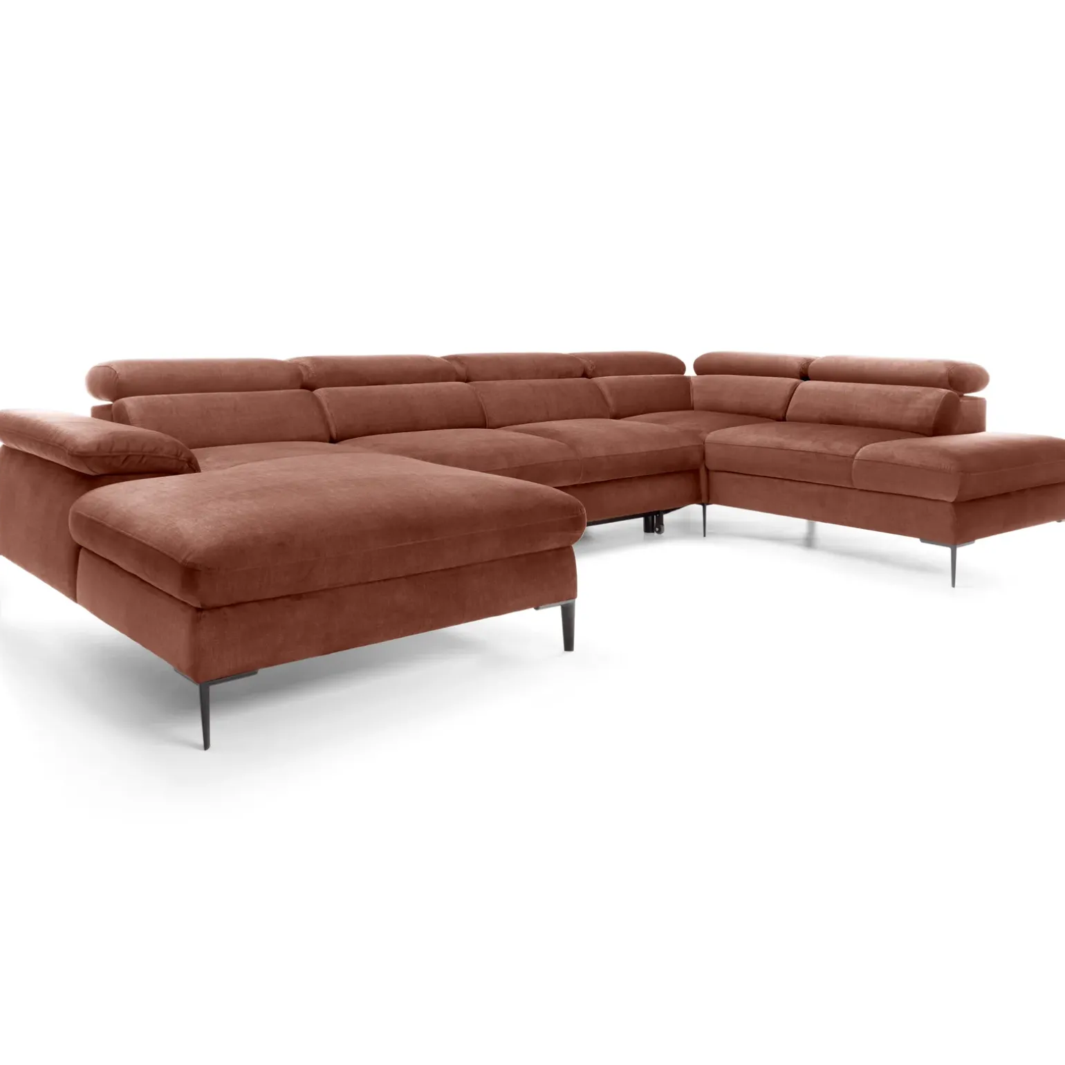Divano letto regolabile angolare destro 5 posti 353x214cm tessuto arancio corallo Calmora