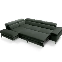 Divano letto regolabile angolare sinistra 5 posti 280x214cm tessuto verde Snuggity