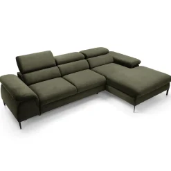 Divano letto regolabile angolare destra 4 posti 288x182cm tessuto verde oliva Loungey