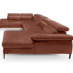 Divano letto regolabile angolare sinistro 5 posti 353x214cm tessuto arancio corallo Calmora