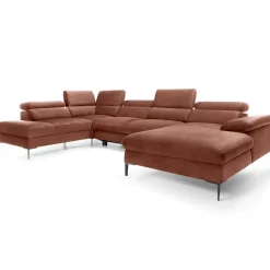 Divano letto regolabile angolare sinistro 5 posti 353x214cm tessuto arancio corallo Calmora