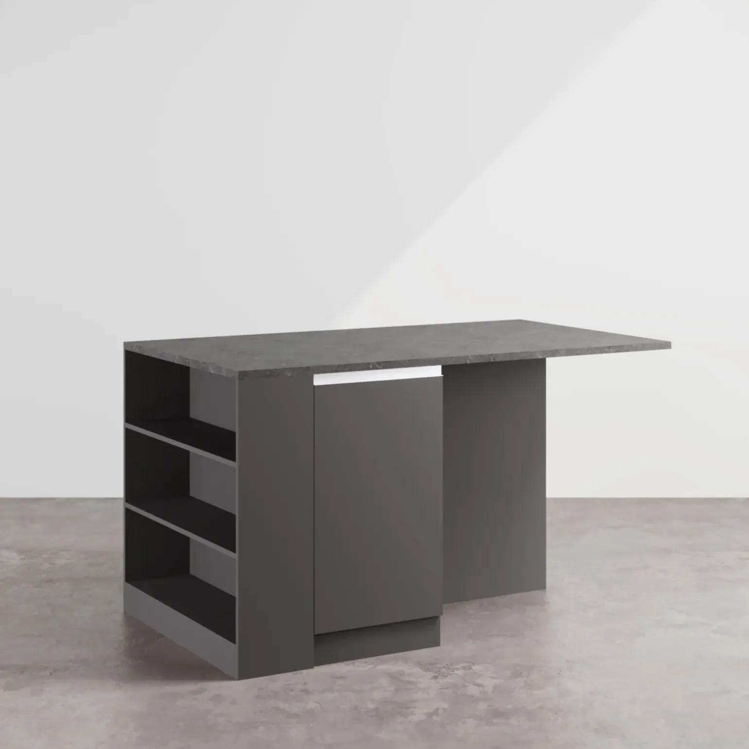 Isola cucina centrale 160x90cm 2 ante e vani antracite opaco con piano grigio effetto pietra Gourmet