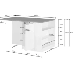 Isola cucina centrale 160x90cm 2 ante e vani antracite opaco con piano grigio effetto pietra Gourmet