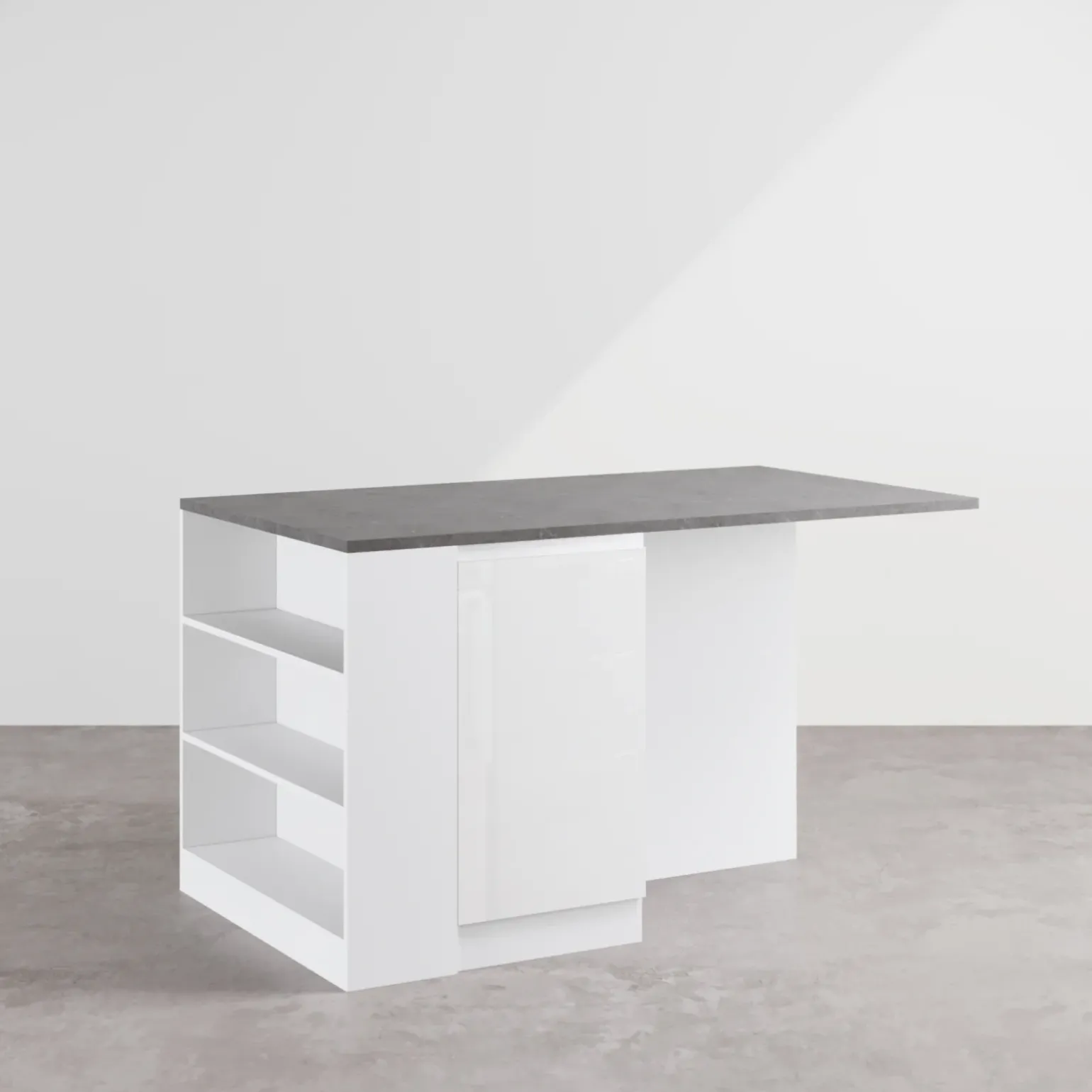 Isola cucina centrale 160x90cm 2 ante e vani bianco laccato con piano grigio effetto pietra Gourmet