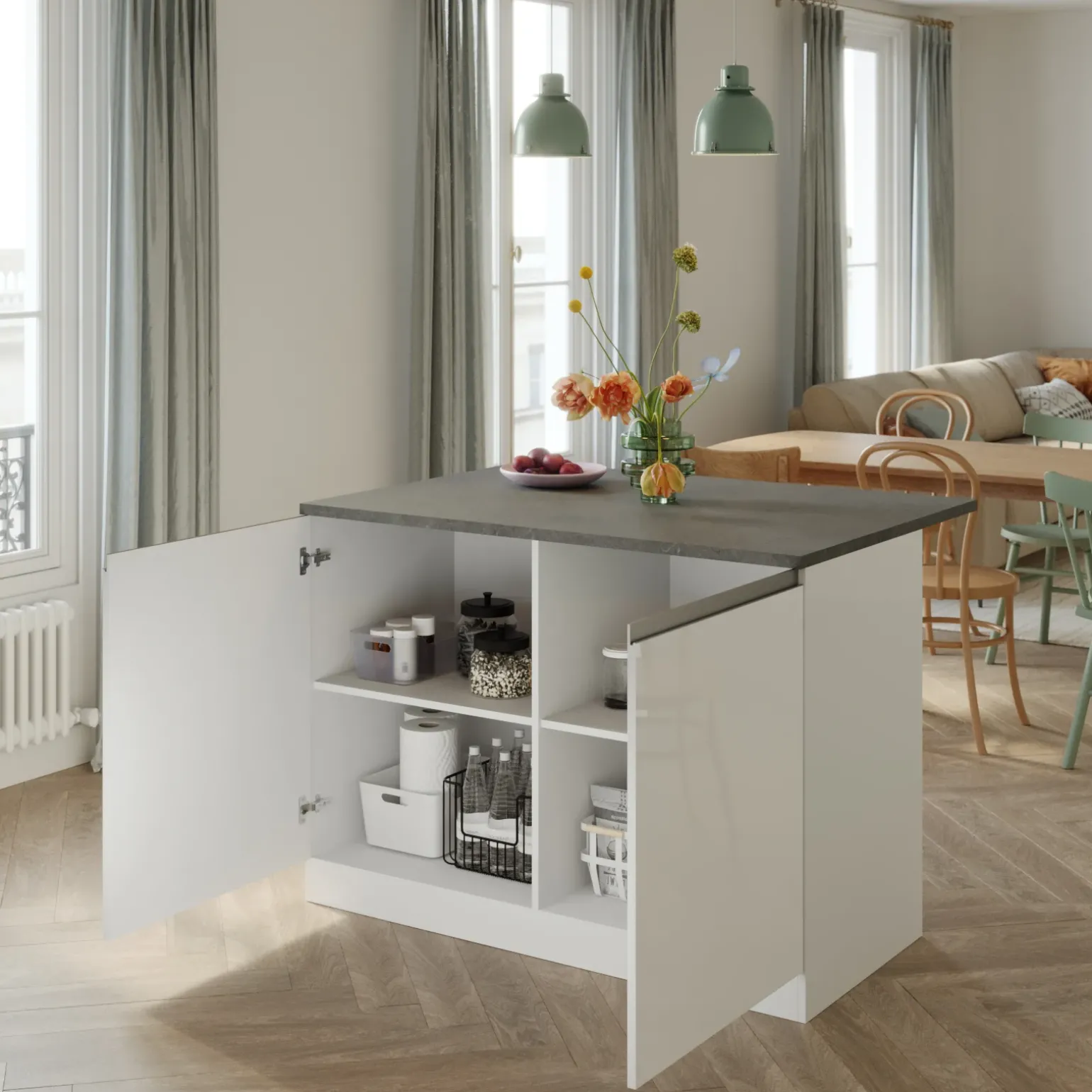 Isola cucina centrale 125x90cm bianco piano grigio pietra Gourmet