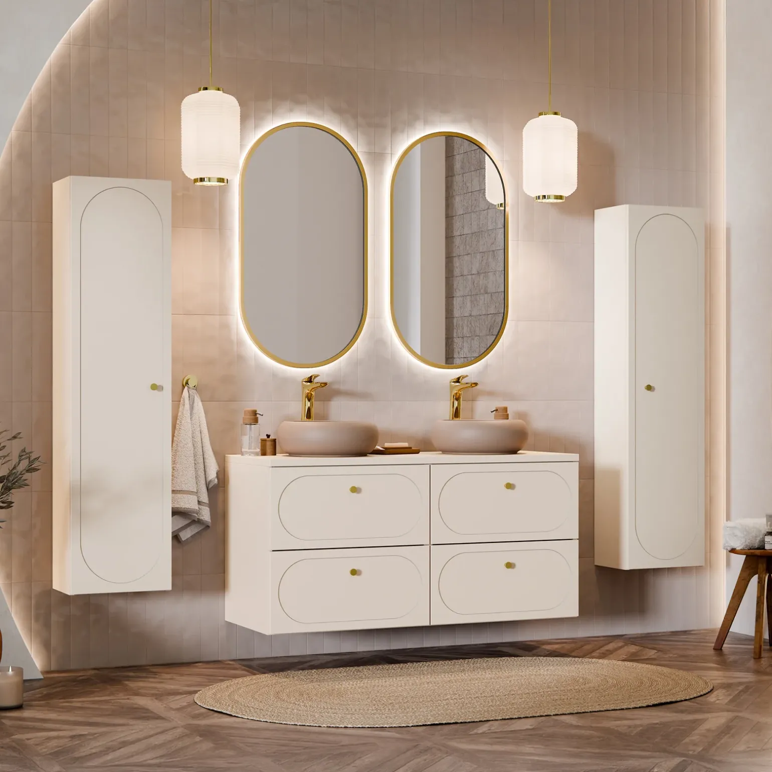 Lavabo bagno da appoggio 36x36cm ceramica beige cappuccino Roll