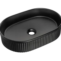 Lavabo bagno da appoggio 48x33cm ceramica nero cannettato Griffy