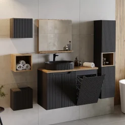 Lavabo bagno da appoggio 48x33cm ceramica nero cannettato Griffy