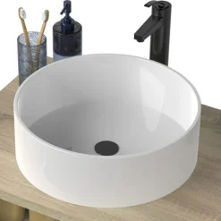 Lavabo bagno da appoggio rotondo Ø36cm in ceramica bianco lucido Linkuva