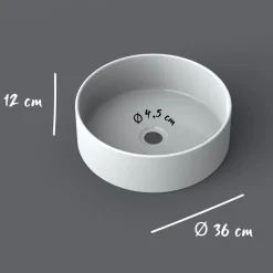 Lavabo bagno da appoggio rotondo Ø36cm in ceramica bianco lucido Linkuva