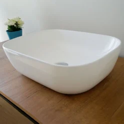 Lavabo bagno da appoggio 46x32cm in ceramica bianco lucido Frejus
