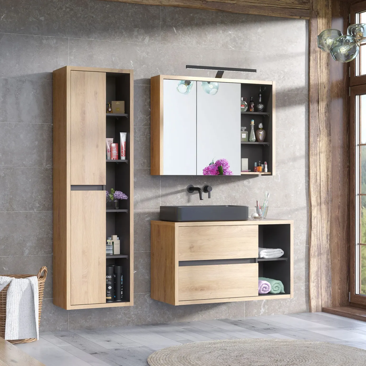 Lavabo bagno da appoggio 61x34cm ceramica nero Obscur