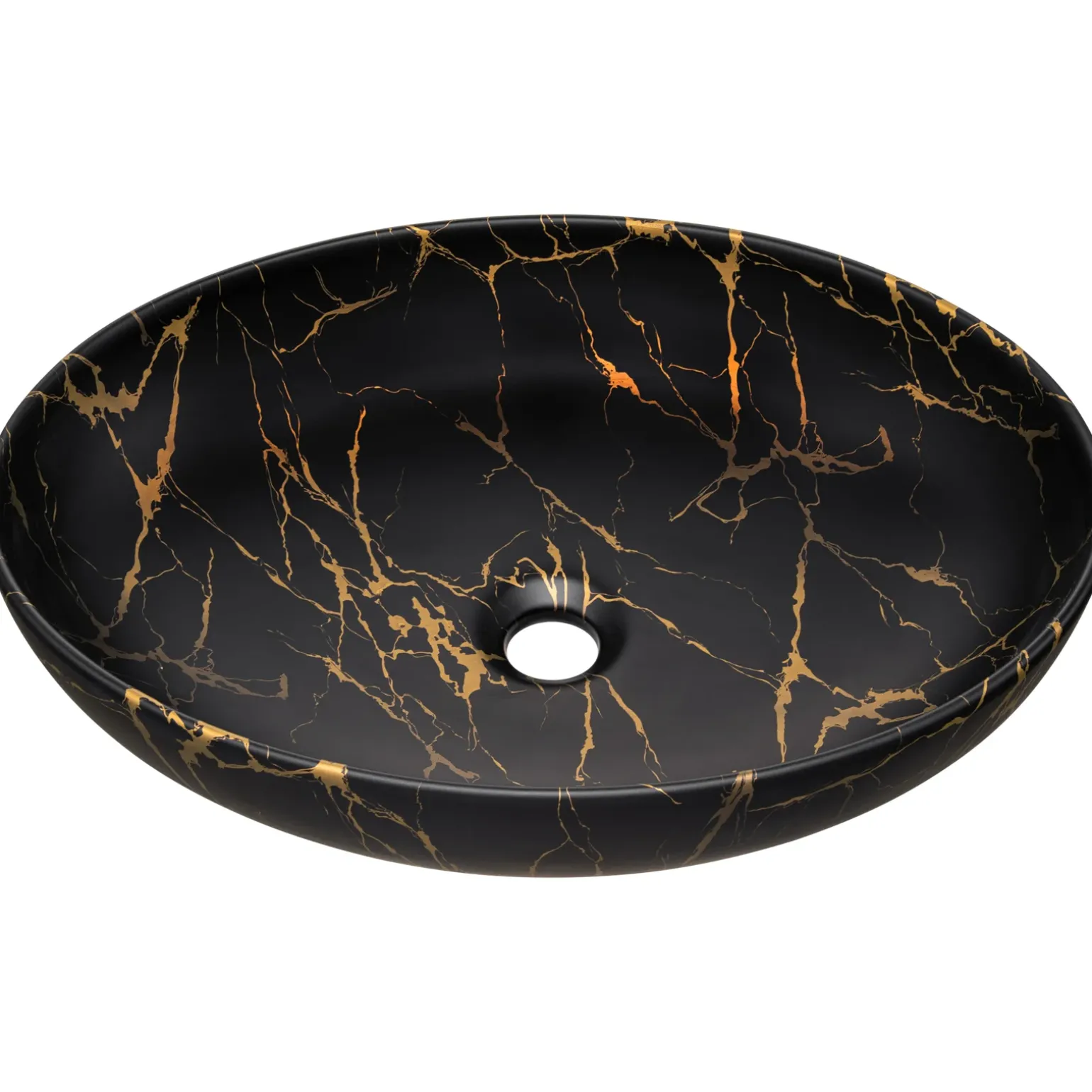 Lavabo bagno da appoggio 52x40cm ceramica nero oro Limpid