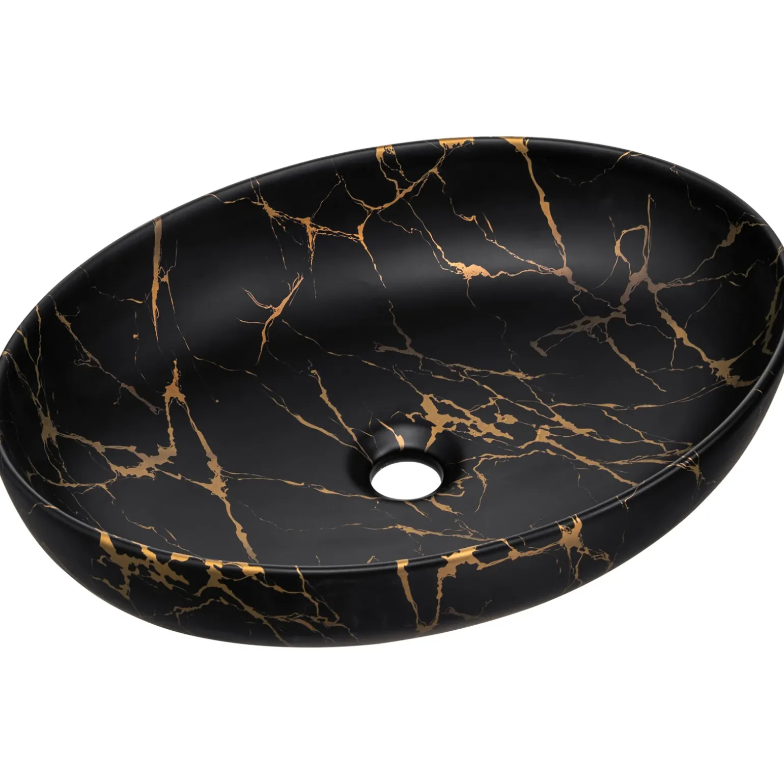 Lavabo bagno da appoggio 52x40cm ceramica nero oro Limpid