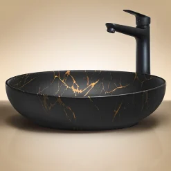 Lavabo bagno da appoggio 52x40cm ceramica nero oro Limpid