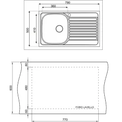 Lavello da incasso 79x50cm 1 vasca sinistra acciaio inox con gocciolatoio Asilcrome