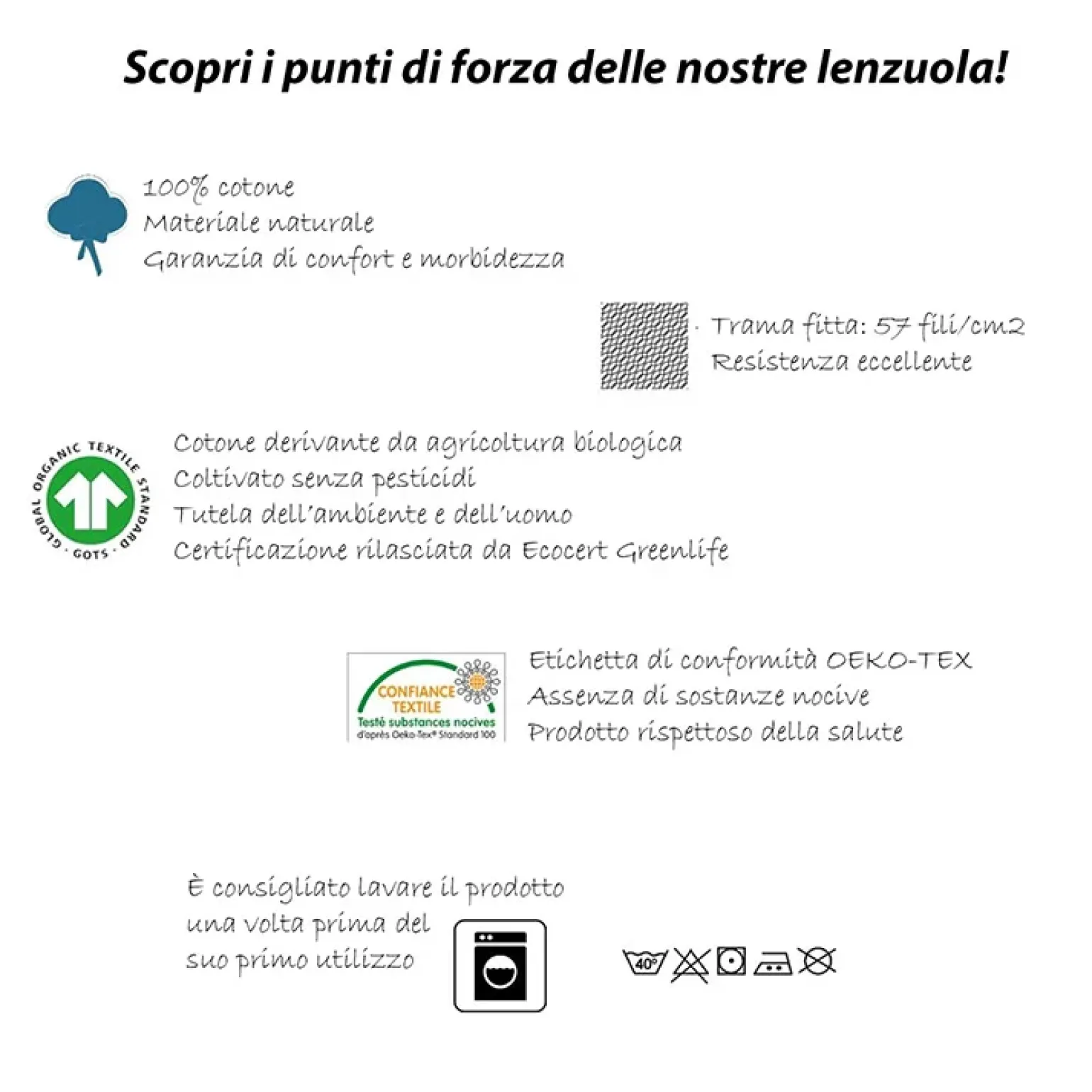 Lenzuolo francese con angoli in cotone bio 140x200cm bianco Rolla