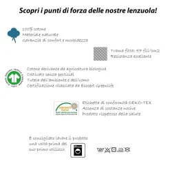 Lenzuolo oversize con angoli in cotone bio 180x200cm grigio Rolla