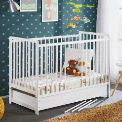 Lettino con materasso bambini neonati culla cassetto 65x124cm bianco Destiny