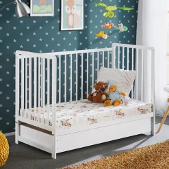 Lettino con materasso bambini neonati culla cassetto 65x124cm bianco Destiny