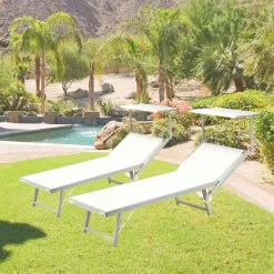 Lettino da giardino 59x186cm in textilene bianco Malaga